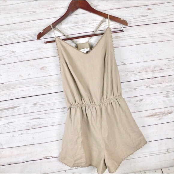 Love Tree Pants - Love Tree Los Angeles Brown Linen Romper Shorts M
